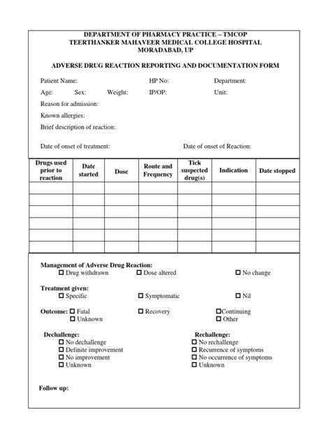 ADR Form | PDF | Pharmacy | Pharmacology