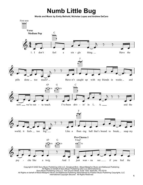 Numb Little Bug by Em Beihold Sheet Music for Ukulele at Sheet Music Direct