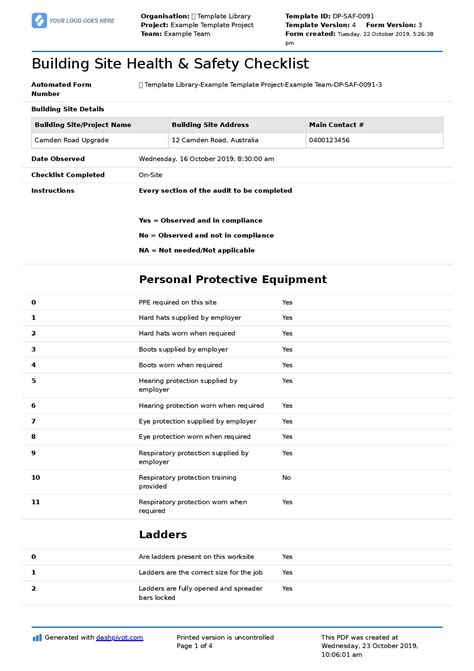 Site Safety Checklist Template