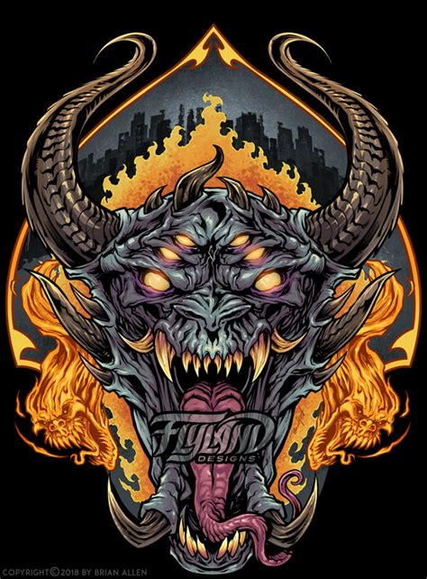 Demon Face with Fire Skulls - Flyland Designs, Freelance Illustration ...