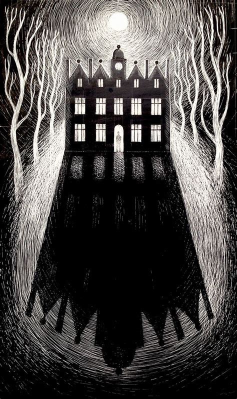 'Haunted House' by Ed Kluz (scraperboard) | Dark art illustrations, Surreal art, Art inspiration