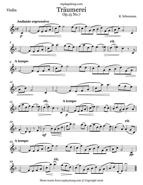 Dreamy Violin Sheet Music - Schumann Op. 15 No. 7