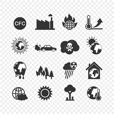 Greenhouse Effect Vector Art PNG, Global Warming And Greenhouse Effect Vector Icon Set, Global ...