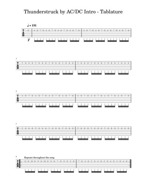 Thunderstruck – AC/DC Thunderstruck by AC DC Intro - Tablature Sheet music for Guitar (Solo ...