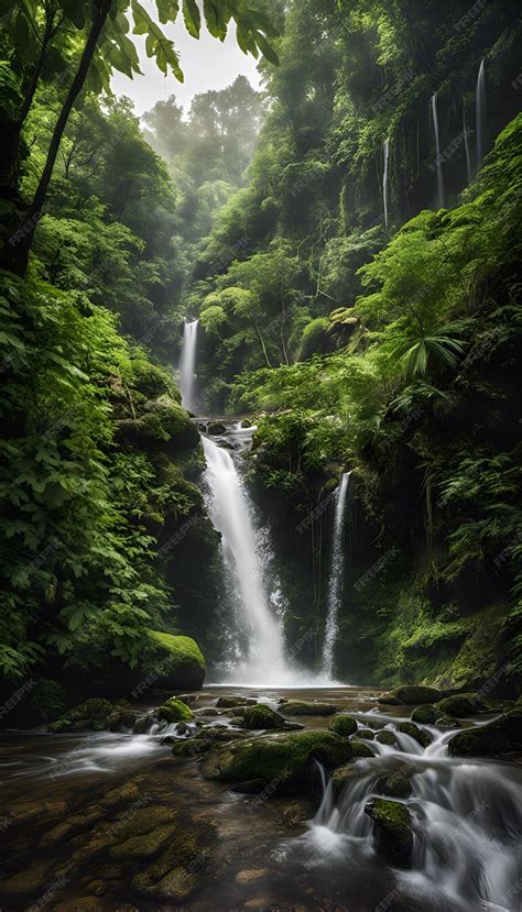 Premium AI Image | Tranquil waterfall landscape