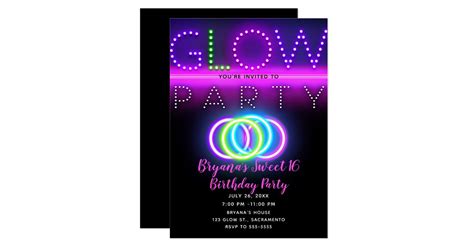 Black Glow Party Neon Lights Birthday Party Invitation | Zazzle.com