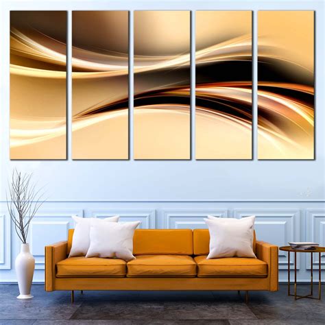 Modern Abstract Canvas Wall Art, Yellow Waves Canvas Print, Black ...