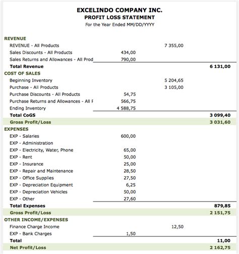 Profit And Loss Statement Template For Independent Contractor