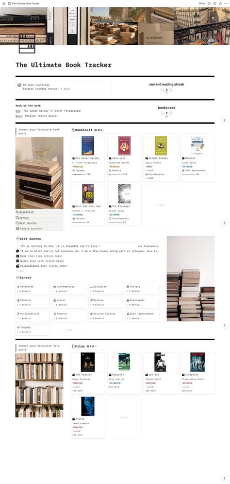 Bookshelf Template Notion