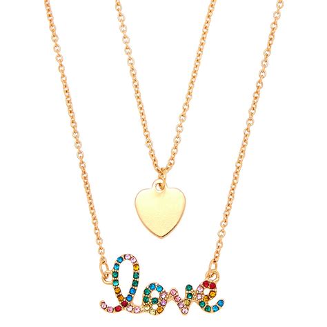 Gold Rainbow Love Pendant Necklace Set - 2 Pack | Claire's US