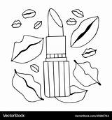 Lipstick Lip Prints coloring Page Female Vector Image sketch template