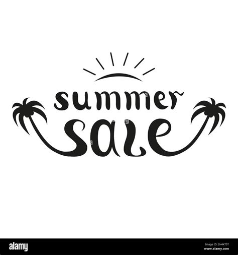 Summer sale lettering with palm trees and sun. Handwritten quote for banner or flyer design ...