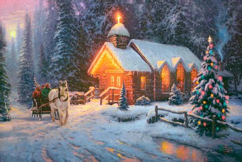 Thomas Kinkade - Christmas Chapel - Paper and Canvas Art Prints by ...