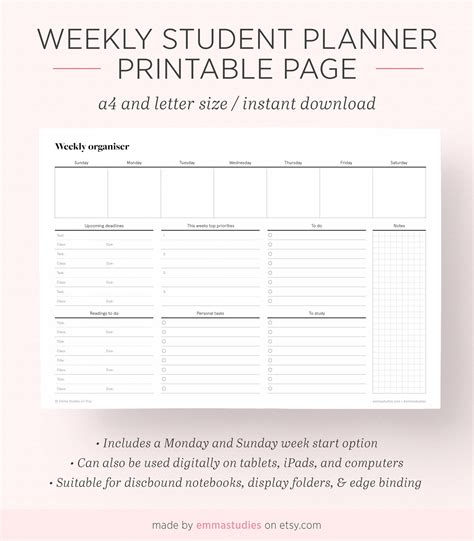 Printable Weekly School Planner Pages