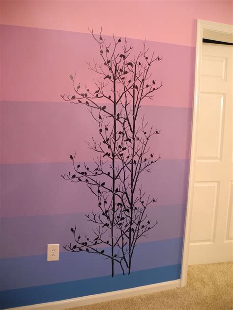 The Birds In Trees Allover Stencil pattern painted on an ombre colored ...