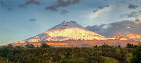 Cotopaxi volcano at sunset stock photo. Image of background - 108343396