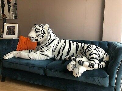 Large Life size Tiger Giant Lying Soft Toy Plush 245 cm Realistic White ...