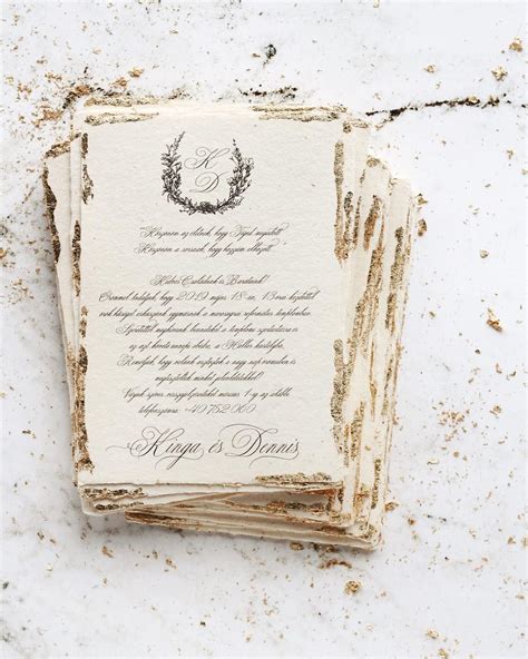 Gold leaf wedding invitations on handmade paper with deckled edges by PAPIRA | Wedding ...