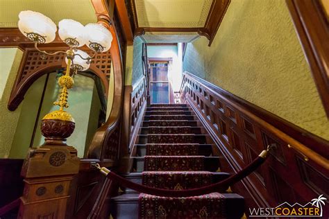 Looking up one of the many stairs within the Winchester Mystery House ...