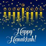 Happy Hanukkah Greeting Card, Hanukkah Lights On Dark Orange Background Stock Vector ...