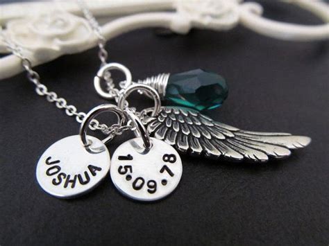 Personalized Necklace, Baby Name Angel Wing Necklace, Custom Birthstone ...