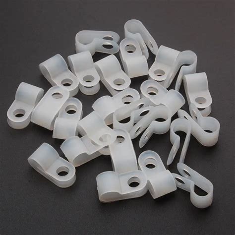 100pcs Nylon White Wire Cable Hose P Type Clamp Clips Clip C R 6.4mm 1/4" Car Styling Auto Parts ...