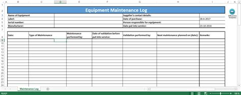 Equipment Maintenance Log Excel template | Templates at ...