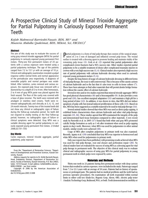 (PDF) A Prospective Clinical Study of Mineral Trioxide Aggregate for Partial Pulpotomy in ...