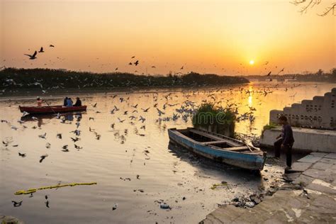 Man Near the Boat at Yamuna River Ghat in New Delhi, India Editorial ...