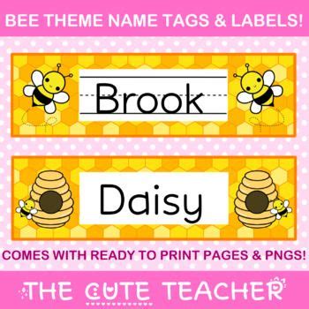 Cute Bee Name Tags & Labels - Bumble Bee Theme Classroom Decor | Bee themed classroom, Bee tags ...