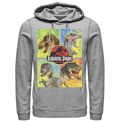 Men's Jurassic Park Four Different Dinosaur Faces Pullover Hoodie