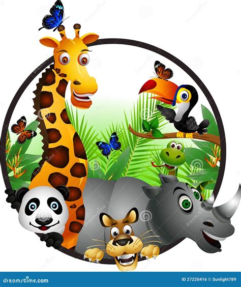 Funny Animal Wildlife Cartoon Collection Stock Illustration - Illustration of elephant, jungle ...