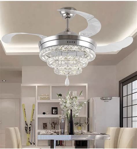 LED Crystal stealth ceiling fan lights living room minimalist ...