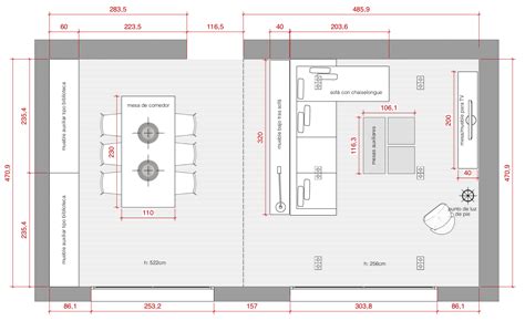 Plano de planta de distribución acotado del proyecto de un salón ...