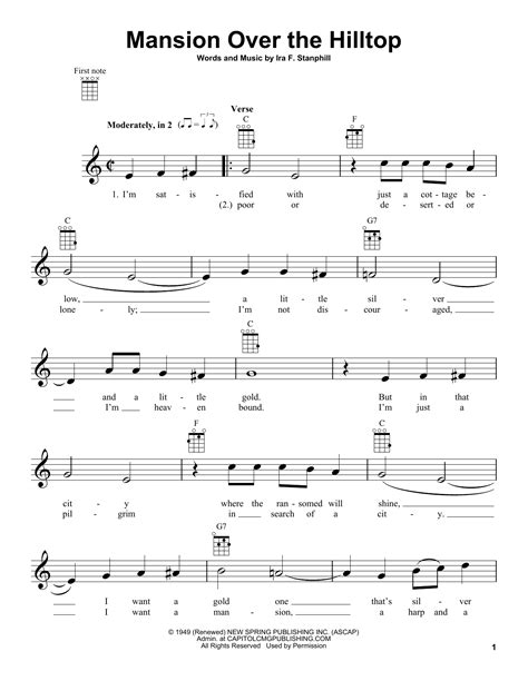 Mansion Over The Hilltop by Ira F. Stanphill Sheet Music for Ukulele at Sheet Music Direct