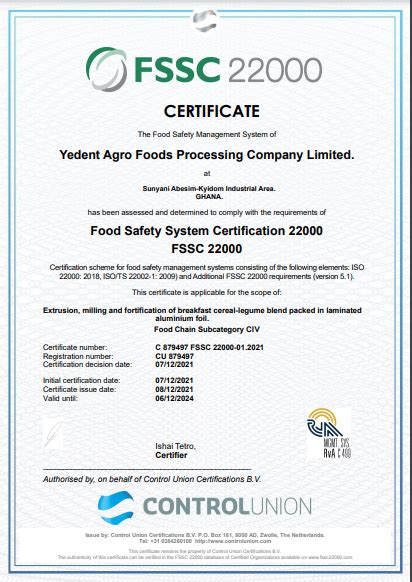 FSSC 22000 Certification - Yedent Ghana