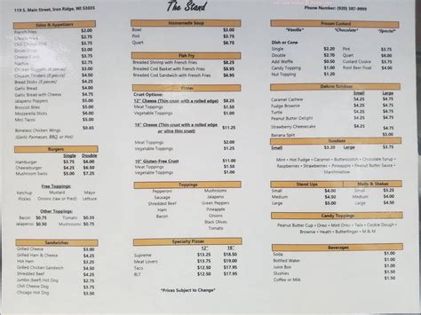 Menu at The Stand pizzeria, Iron Ridge