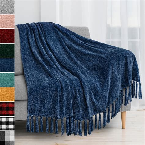 PAVILIA Chenille Tassel Fringe Throw Blanket | Velvety Texture Decorative Throw for Sofa Couch ...