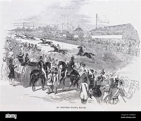 August 1844. St. Wilfrid's Feast Day Races at Ripon Racecourse. Black and White Illustration ...