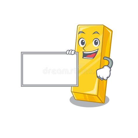 Funny Gold Bar Cartoon Character Design Style with Board Stock Vector ...