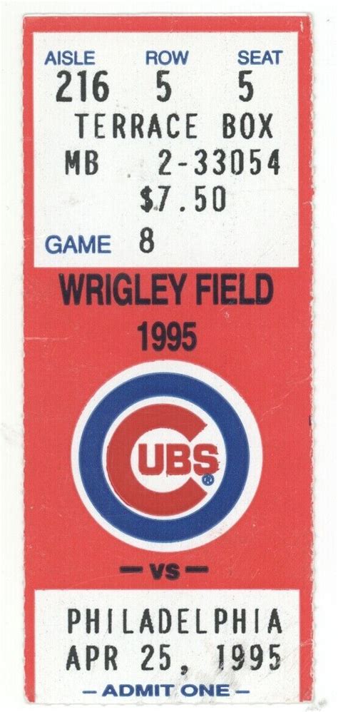 Chicago White Sox @ Wrigley Field 4/25/95 Exhibition Ticket Stub! CWS 6 ...