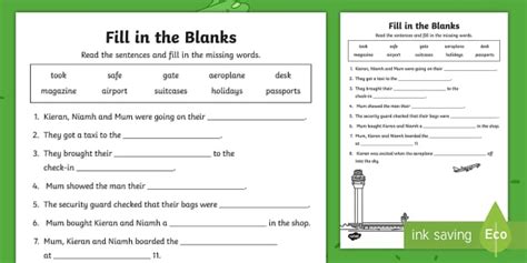 Up, Up and Away! Fill in the Blanks Worksheet / Worksheet