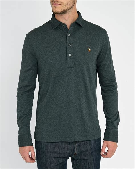 Polo Ralph Lauren Grey Long-sleeve Cotton-jersey Polo Shirt in Gray for Men (grey) | Lyst