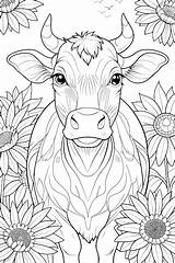 Premium Photo  Cow With Sunflower Coloring Page sketch template