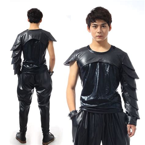 Nightbar Motorcycle hiphop punk rock male DJ costumes fashion personality gulps half leather ...