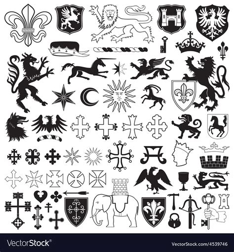 Heraldic symbols and crosses Royalty Free Vector Image