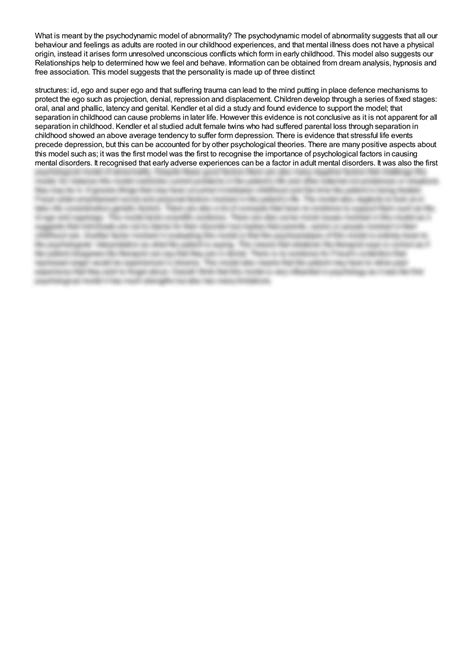 SOLUTION: What is meant by the psychodynamic model of abnormality - Studypool