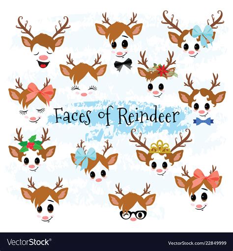 Christmas decor reindeer faces clipart Royalty Free Vector