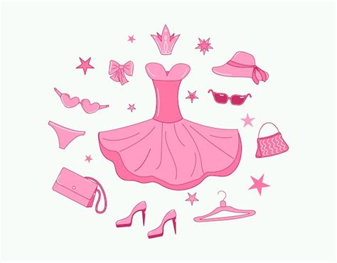 Premium Vector | Pink doll accessories and clothes pink fashion set ...