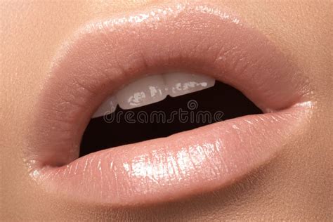 Close-up Fashion Lip With Tender Gloss Make-up. Natural Lips Stock Photo - Image: 45125773